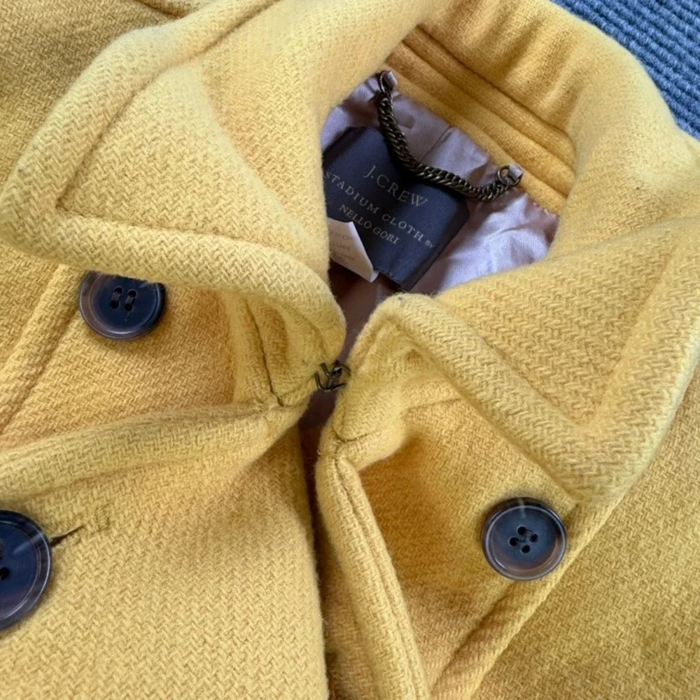 J.Crew Stadium Cloth Nello Gori Yellow Wool Blend Pea Coat Jacket Womens 0 - Picture 5 of 13